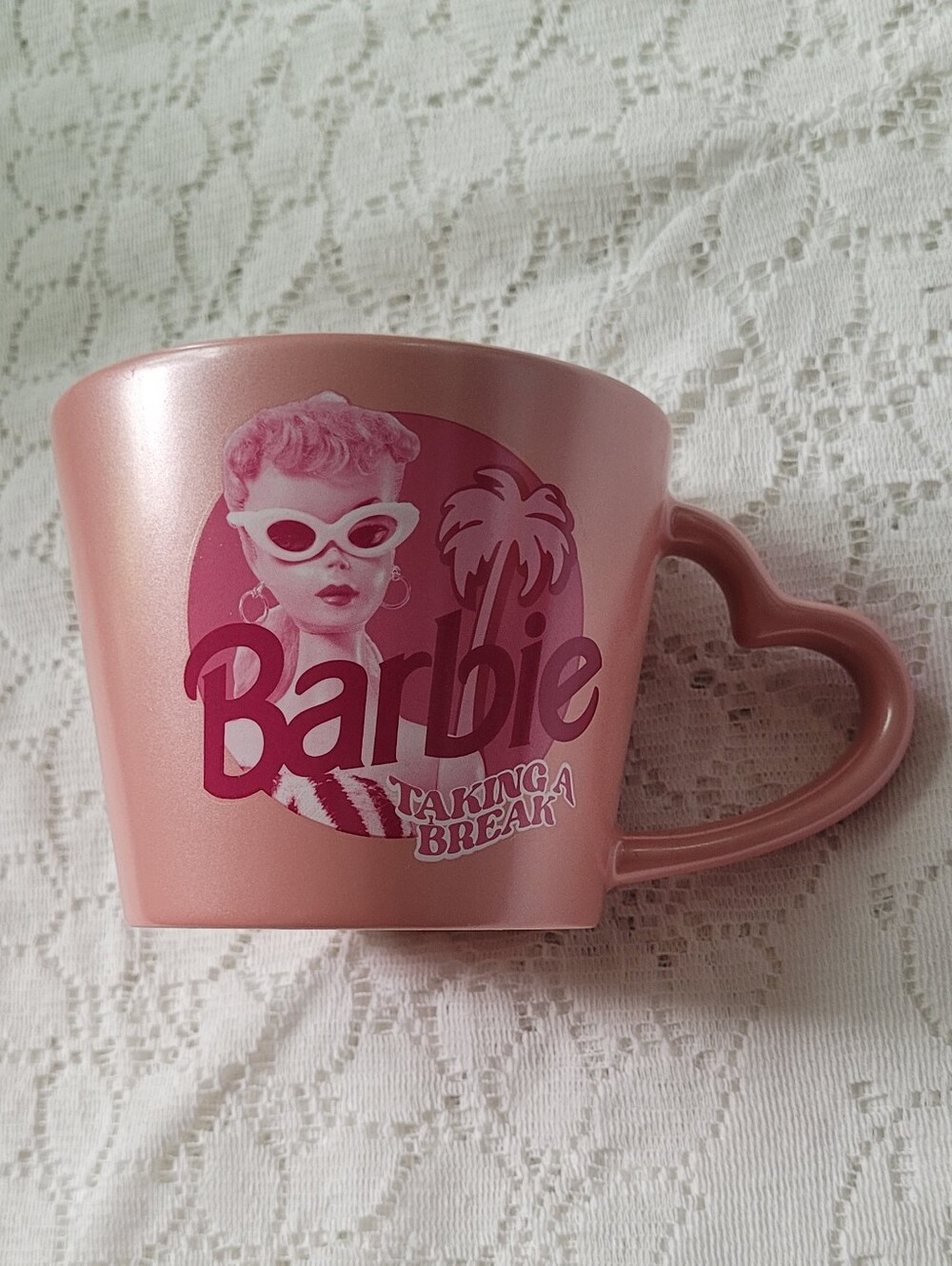 Barbie Pink Heart-Handle Mug - 'Taking a Break'